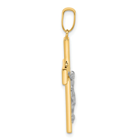 14k Multi-Tone Gold Crucifix Cross Pendant with Jesus Figure, Polished and Textured Design