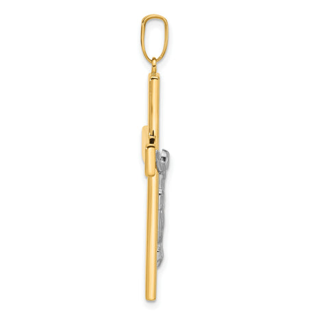 14k Two-Tone Gold Crucifix Pendant with Textured Dimensional Cross Design
