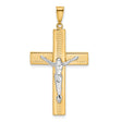 Polished and Textured Crucifix Charm Pendant in Real 14k Multi-Tone Gold
