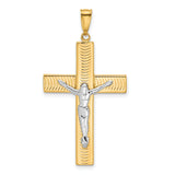 Polished and Textured Crucifix Charm Pendant in Real 14k Multi-Tone Gold