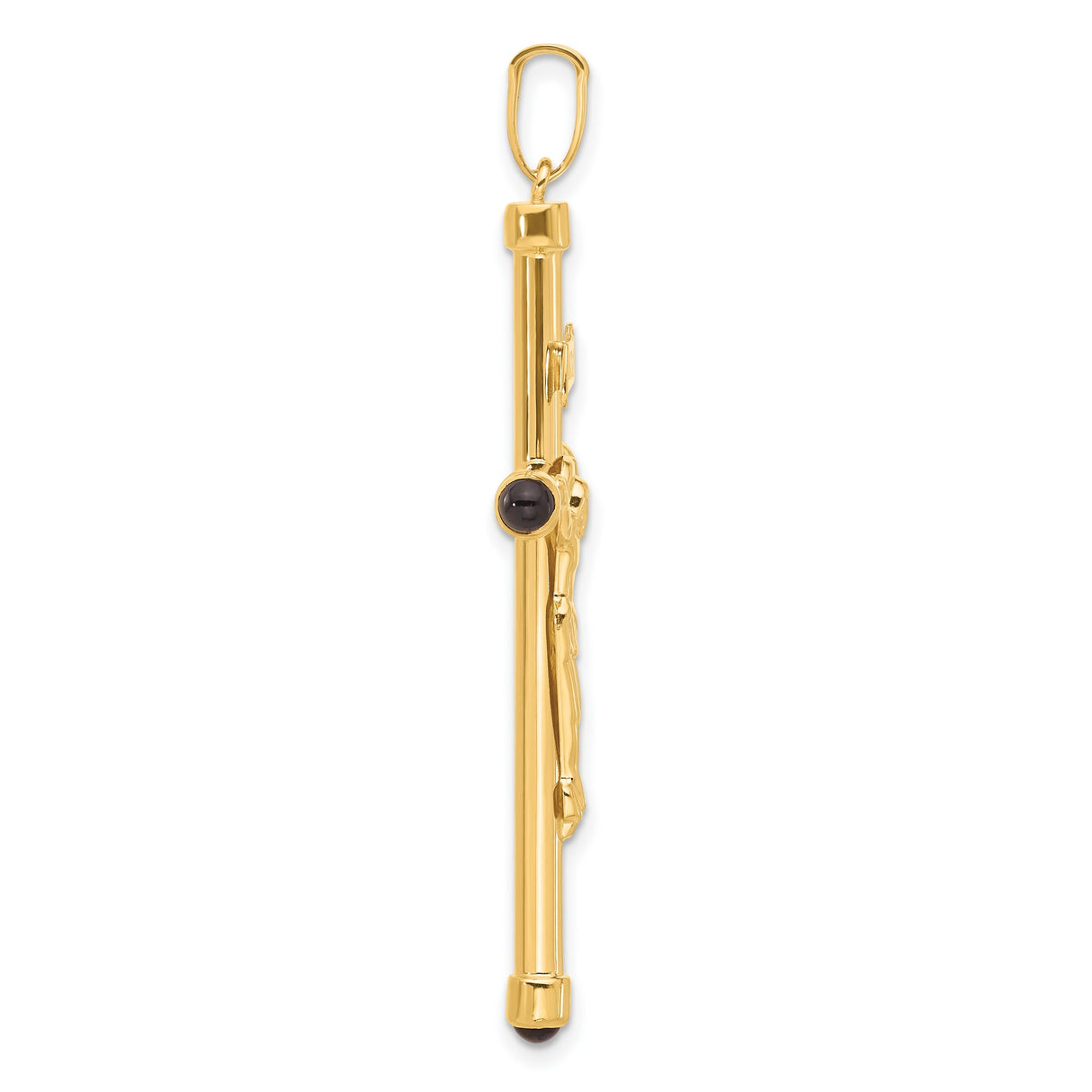 14k Yellow Gold Crucifix Pendant with Onyx and Jesus Figure, Religious Christian Jewelry