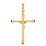 14k Yellow Gold Crucifix Pendant with Onyx and Jesus Figure, Religious Christian Jewelry