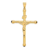 14k Yellow Gold Crucifix Pendant with Onyx and Jesus Figure, Religious Christian Jewelry