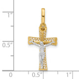 Polished CZ Crucifix with Heart Ends Charm Pendant in Real 14k Multi-Tone Gold