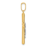 Polished and Textured Crucifix Charm Pendant in Real 14k Multi-Tone Gold