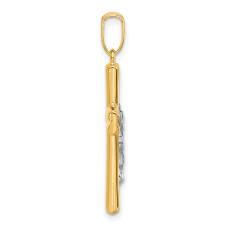 14k Two-Tone Gold Crucifix Pendant with Polished Beveled Cross and Textured Christ Figure