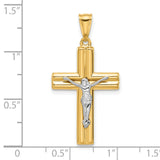 Polished and Textured Crucifix Charm Pendant in Real 14k Multi-Tone Gold