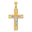 Polished and Textured Crucifix Charm Pendant in Real 14k Multi-Tone Gold