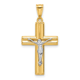 Polished and Textured Crucifix Charm Pendant in Real 14k Multi-Tone Gold
