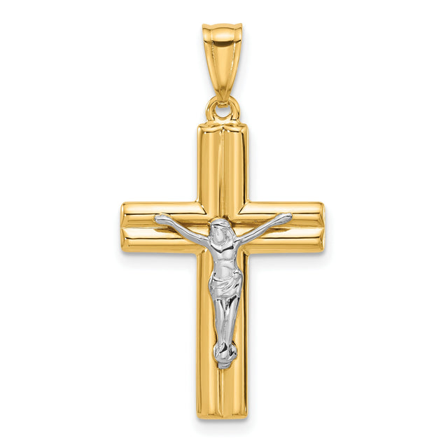 Polished and Textured Crucifix Charm Pendant in Real 14k Multi-Tone Gold