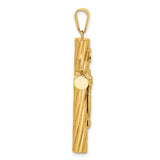 14k Yellow Gold Crucifix Pendant with INRI Jesus Cross, Textured Religious Charm