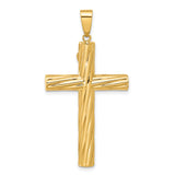 14k Yellow Gold Crucifix Pendant with INRI Jesus Cross, Textured Religious Charm