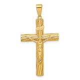 14k Yellow Gold Crucifix Pendant with INRI Jesus Cross, Textured Religious Charm
