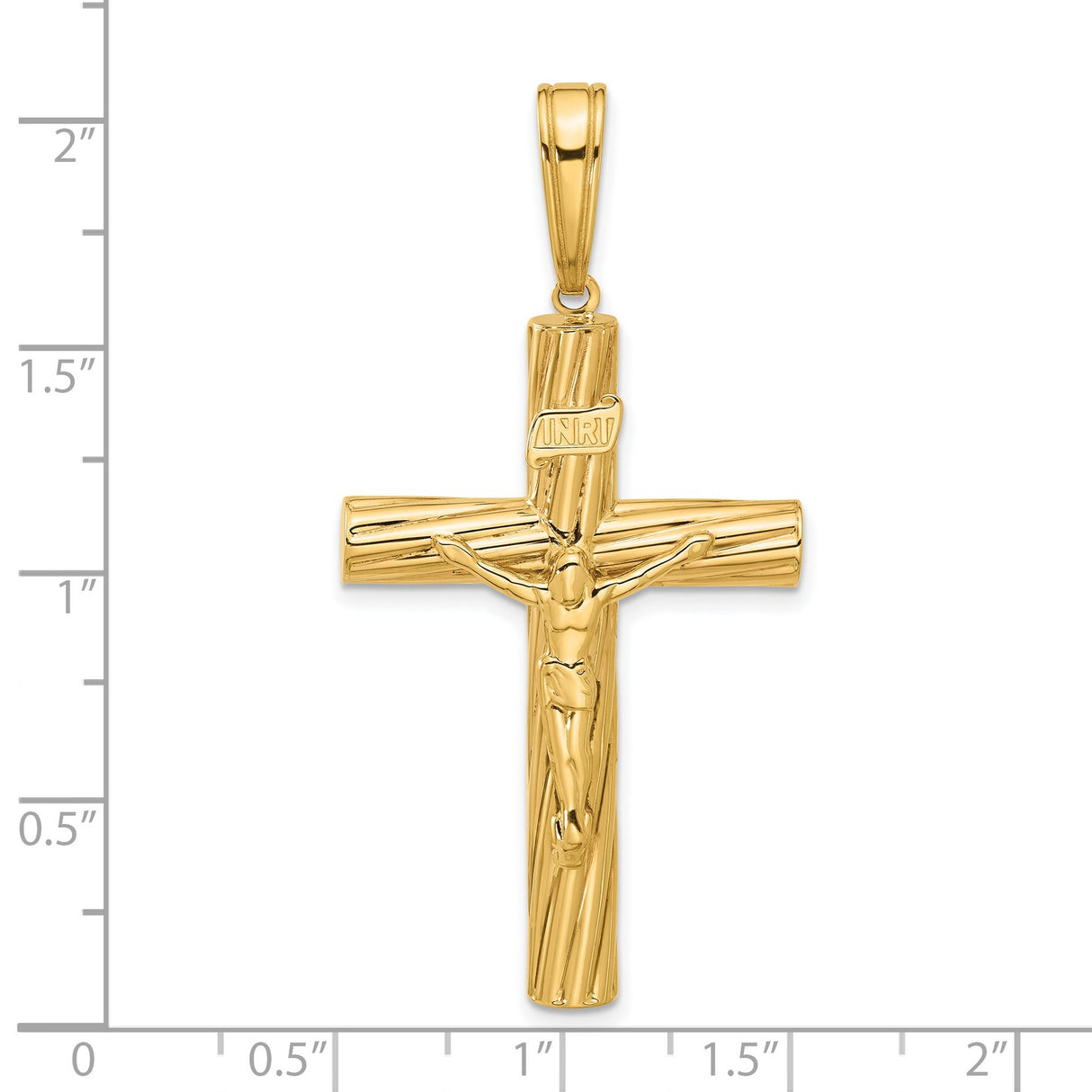 14k Yellow Gold Crucifix Cross Pendant with Textured Finish and INRI Christ Figure