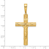 14k Yellow Gold Crucifix Cross Pendant with Textured Finish and INRI Christ Figure