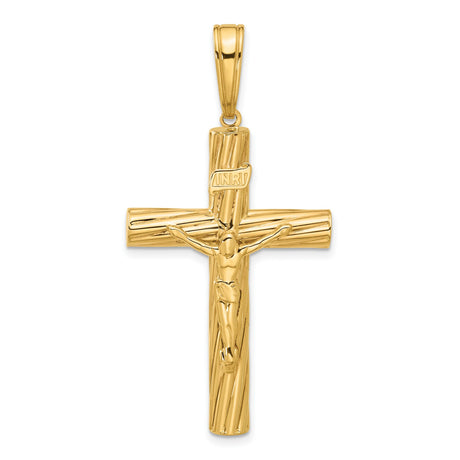 14k Yellow Gold Crucifix Cross Pendant with Textured Finish and INRI Christ Figure