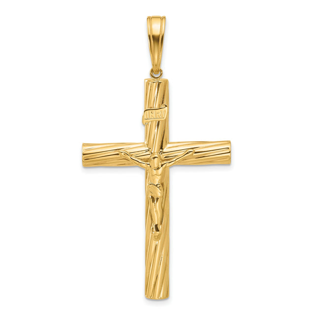 14k Yellow Gold Crucifix Pendant with Polished and Textured Detailing Religious Jewelry