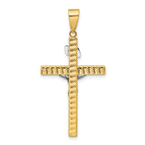 Polished and Diamond-Cut Crucifix Charm Pendant in Real 14k Multi-Tone Gold