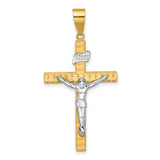 Polished and Diamond-Cut Crucifix Charm Pendant in Real 14k Multi-Tone Gold
