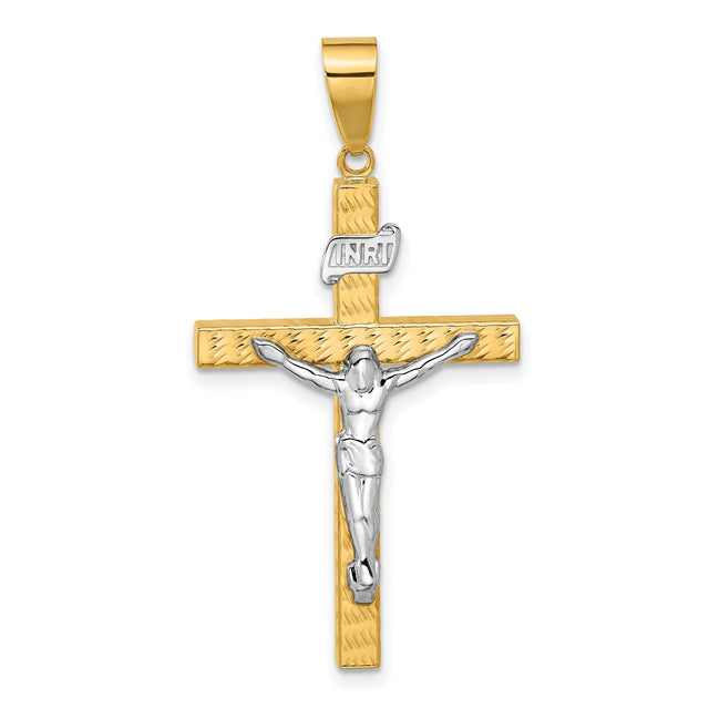 Polished and Diamond-Cut Crucifix Charm Pendant in Real 14k Multi-Tone Gold