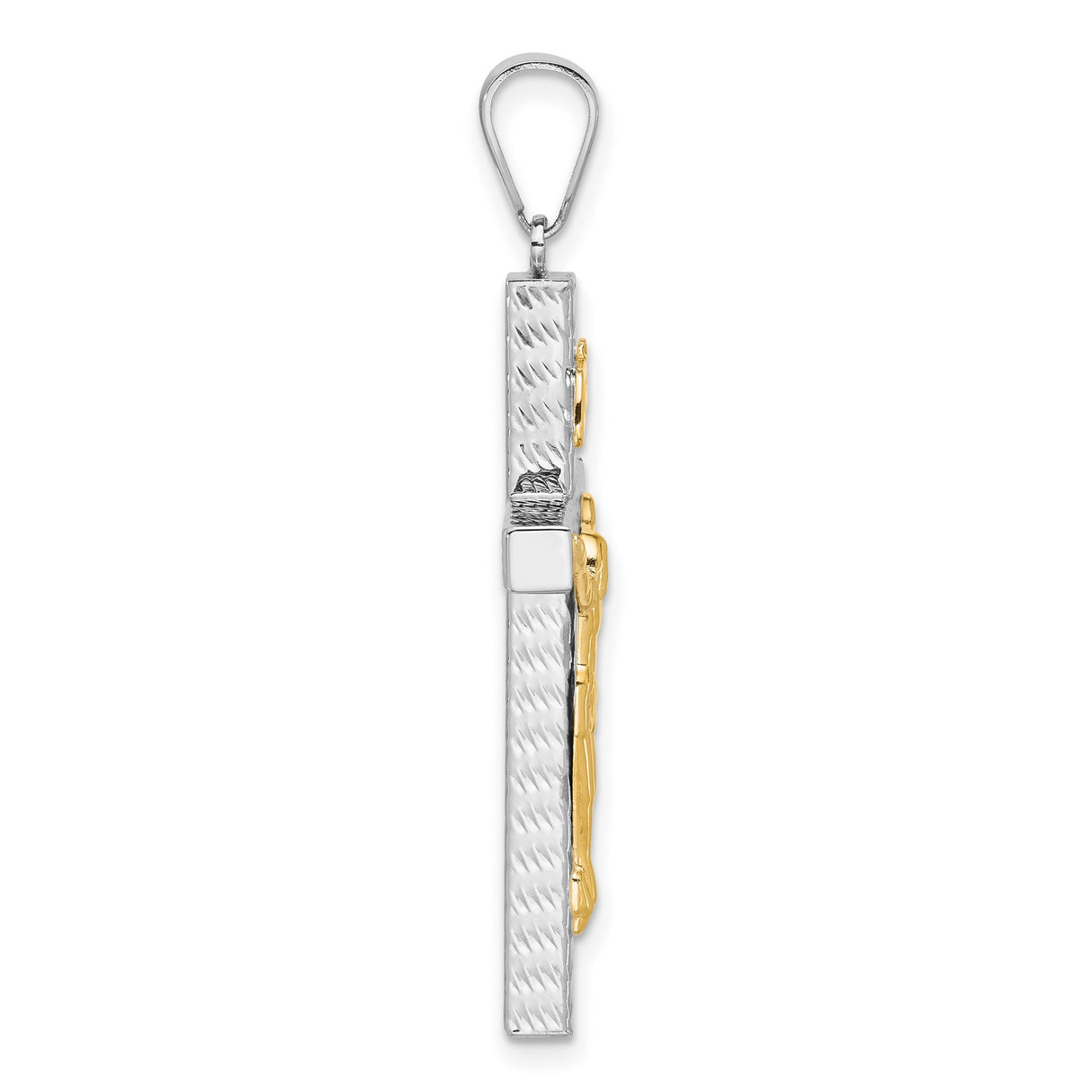 Polished and Diamond-Cut Crucifix Charm Pendant in Real 14k Multi-Tone Gold