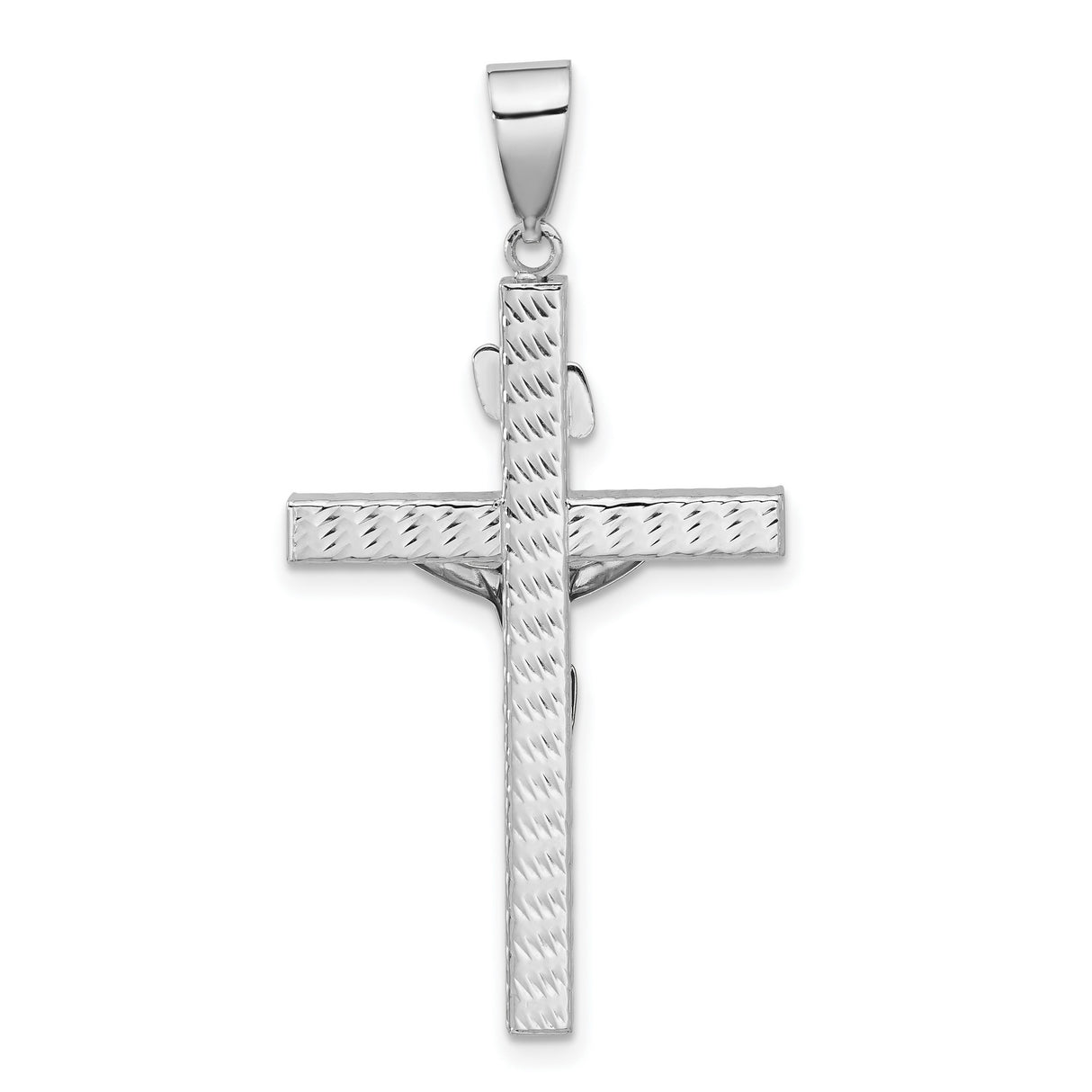 Polished and Diamond-Cut Crucifix Charm Pendant in Real 14k Multi-Tone Gold