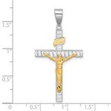 Polished and Diamond-Cut Crucifix Charm Pendant in Real 14k Multi-Tone Gold