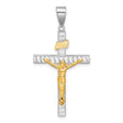 Polished and Diamond-Cut Crucifix Charm Pendant in Real 14k Multi-Tone Gold