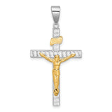 Polished and Diamond-Cut Crucifix Charm Pendant in Real 14k Multi-Tone Gold