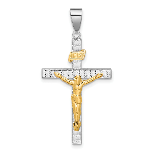 Polished and Diamond-Cut Crucifix Charm Pendant in Real 14k Multi-Tone Gold
