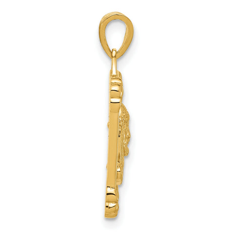 14k Yellow Gold Jesus Pendant with Crown of Thorns, Christian Religious Charm for Men