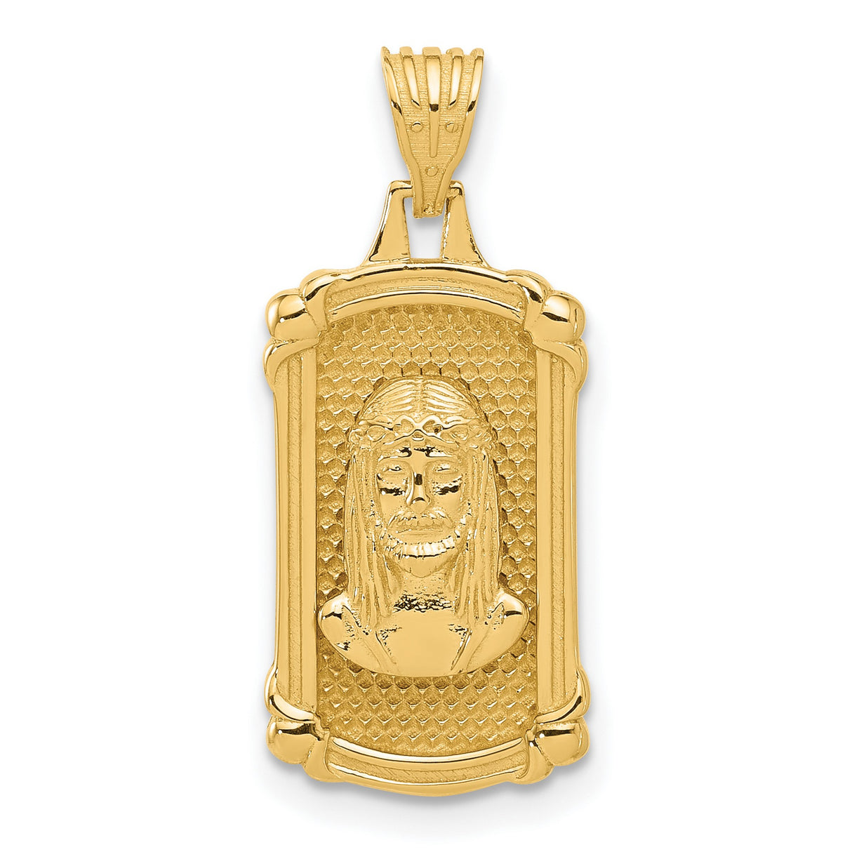 14k Yellow Gold Jesus Pendant with Crown of Thorns, Christian Religious Charm for Men