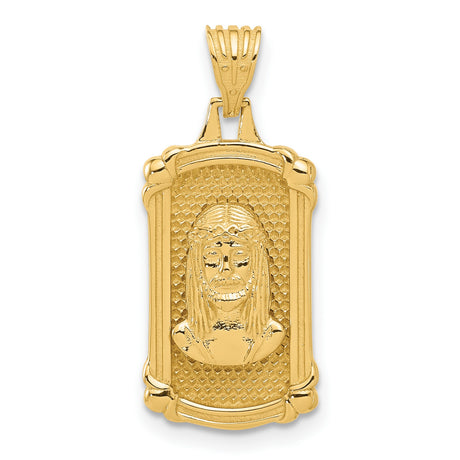 14k Yellow Gold Jesus Pendant with Crown of Thorns, Christian Religious Charm for Men