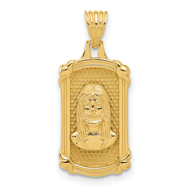 14k Yellow Gold Jesus Pendant with Crown of Thorns, Christian Religious Charm for Men