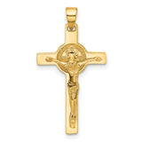 14k Yellow Gold Crucifix Cross Pendant with Christ Figure and Saint Benedict Medallion