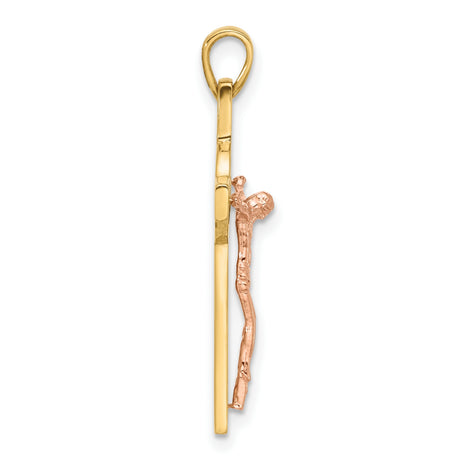 14k Two-Tone Gold Crucifix Cross Pendant with Jesus and St Benedict Medallion