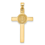 Crucifix and St Benedict Charm Pendant in Real 14k Multi-Tone Gold
