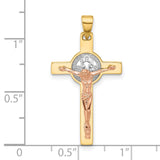 Crucifix and St Benedict Charm Pendant in Real 14k Multi-Tone Gold