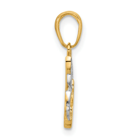 14k Two-Tone Gold Dove Pendant, Textured Open Design with Rhodium Accents, Christian Symbol