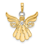 Diamond-Cut Angel Charm Pendant in Real 14k Multi-Tone Gold