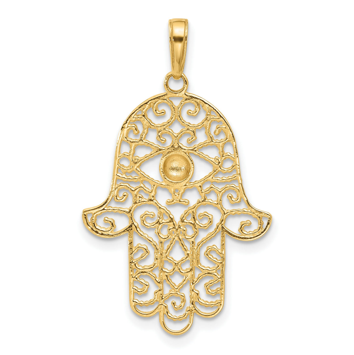14k Multi-Tone Gold Hamsa Hand Pendant with Eye Symbol, Religious Charm for Women