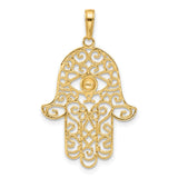 14k Multi-Tone Gold Hamsa Hand Pendant with Eye Symbol, Religious Charm for Women