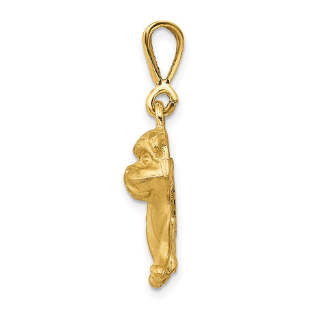 14k Yellow Gold Bulldog Pendant, Textured Dog Charm Symbolizing Loyalty and Protection
