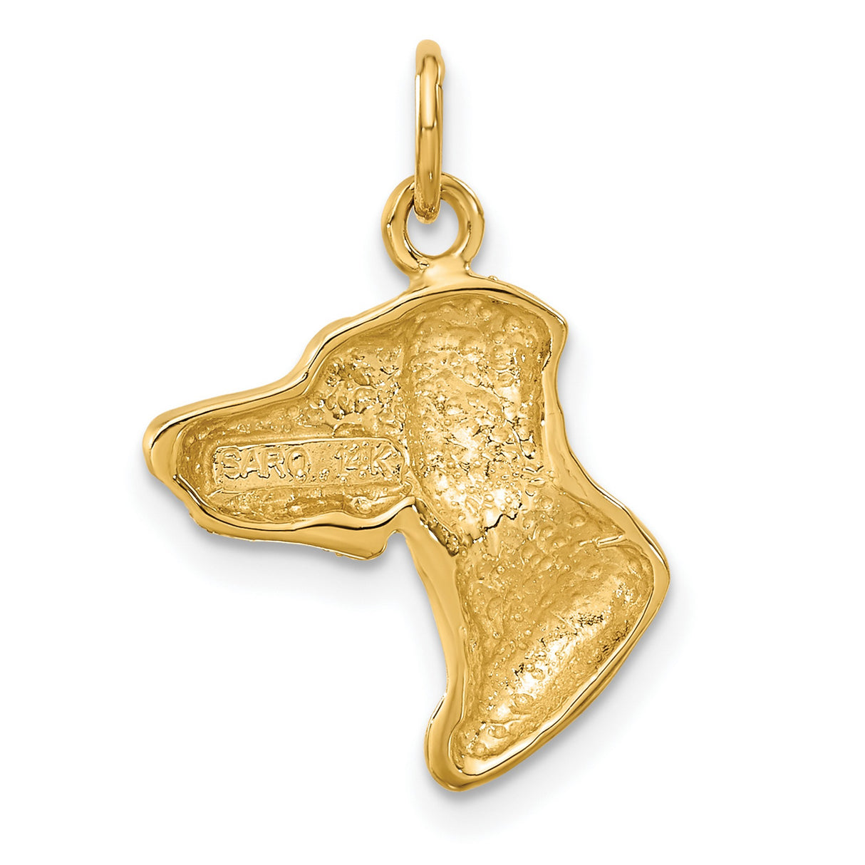 14k Yellow Gold Dog Head Pendant with Textured Finish, Hound or Doberman Design