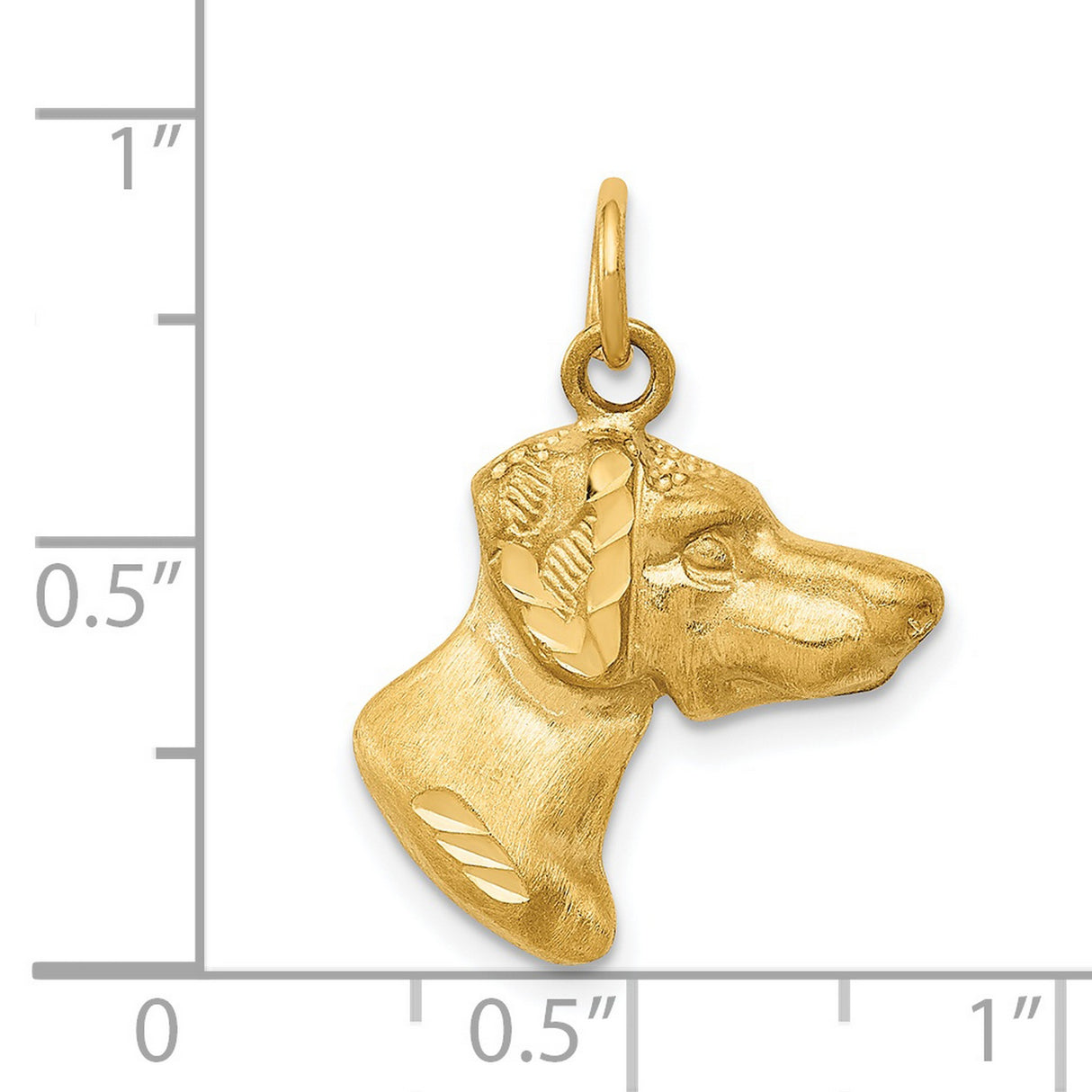 14k Yellow Gold Dog Head Pendant with Textured Finish, Hound or Doberman Design