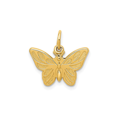 14k Yellow Gold Butterfly Pendant with Textured Wings, Nature Inspired Jewelry for Women