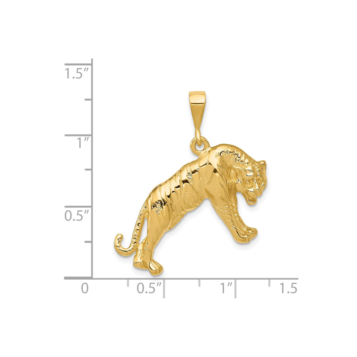 14k Yellow Gold Walking Tiger Pendant, Detailed Animal Charm Symbolizing Strength and Power