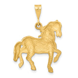 14k Yellow Gold Prancing Horse Pendant, Diamond-Cut Equestrian Charm for Women