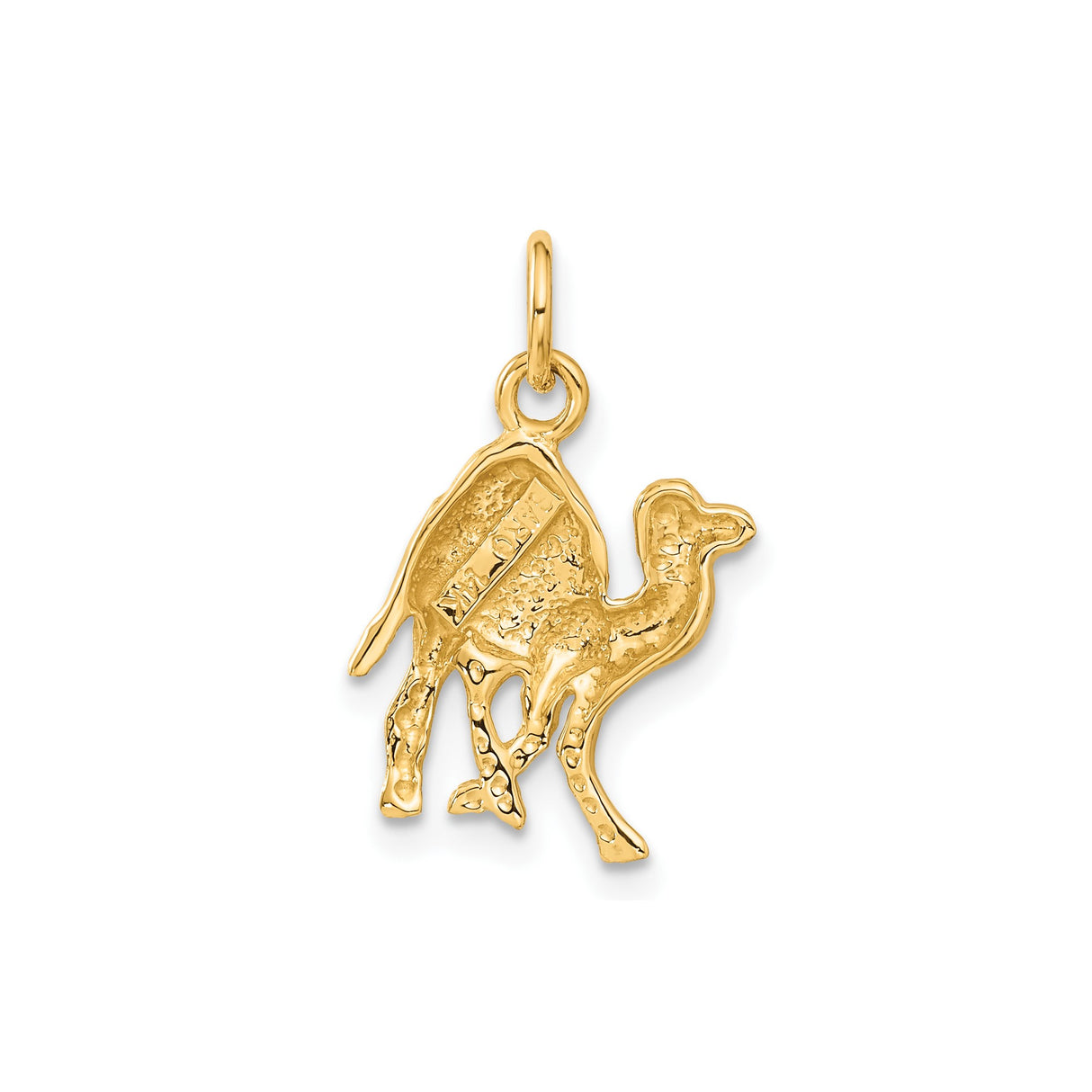 14k Yellow Gold Camel Pendant, Textured Animal Charm Symbolizing Endurance and Travel