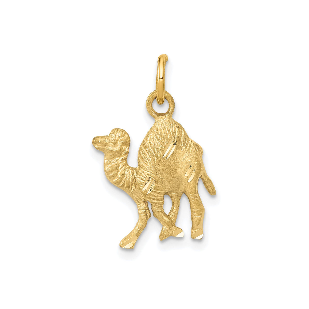 14k Yellow Gold Camel Pendant, Textured Animal Charm Symbolizing Endurance and Travel
